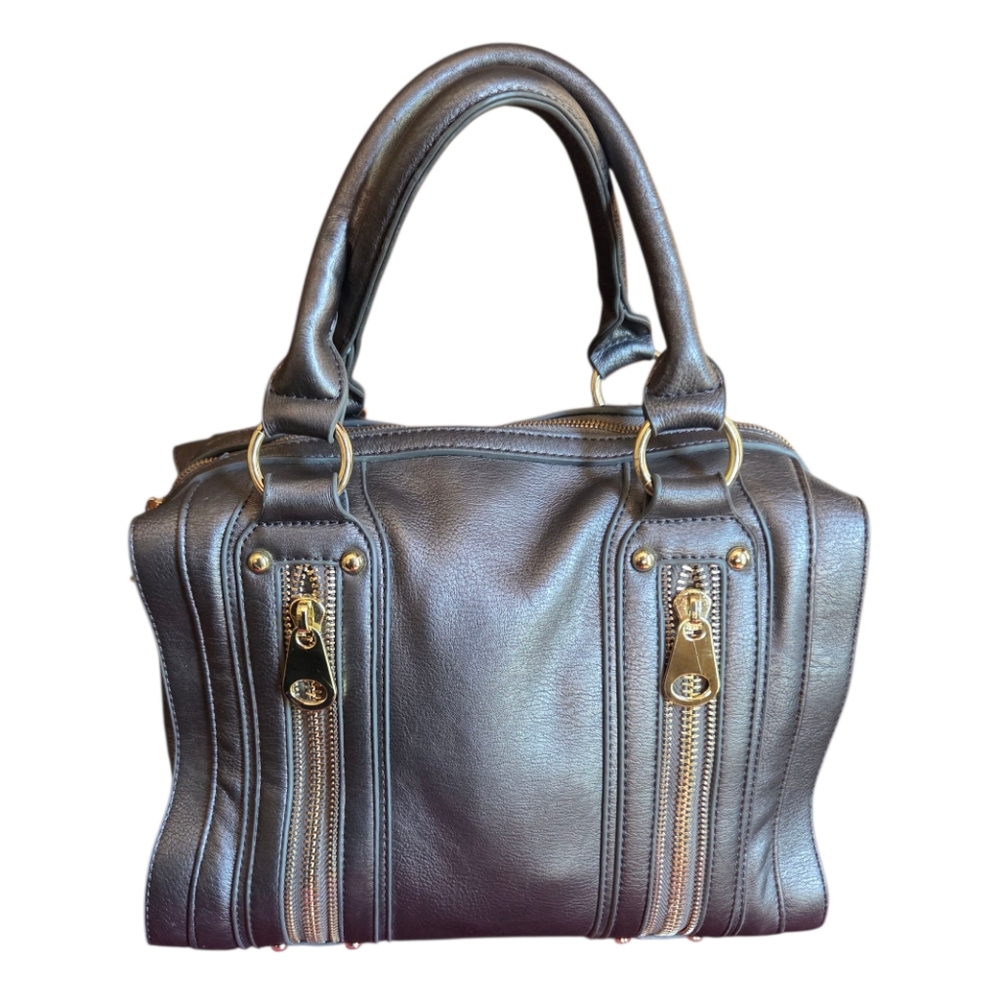 Charming Charlie Elegant Gray Metallic Vegan Leather Handbag